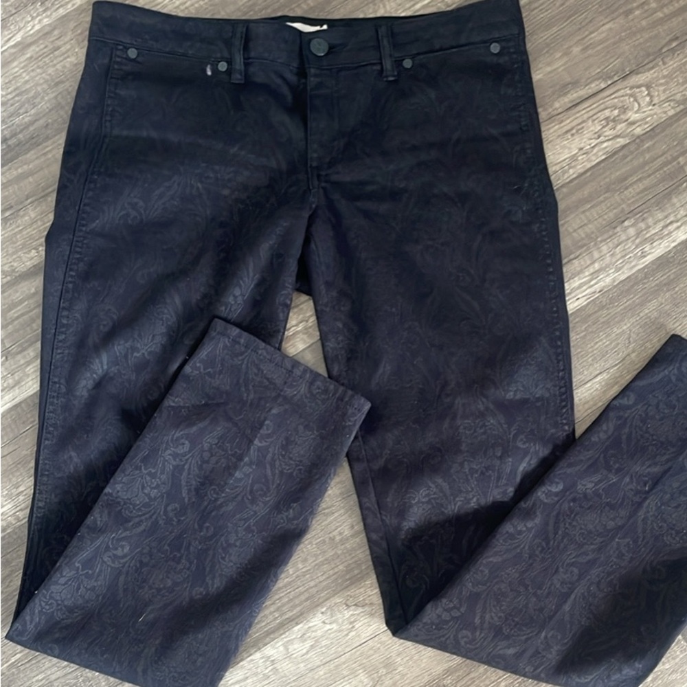 Tory Burch Honour Floral Black Low Rise Jeans 28”